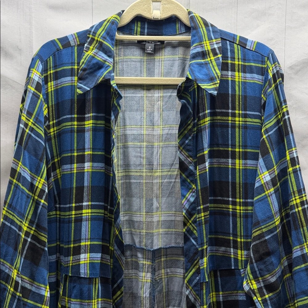 Torrid Blue and Yellow Challis Long Maxi Shirt Style Open Front Kimono Size 2X - Picture 6 of 15